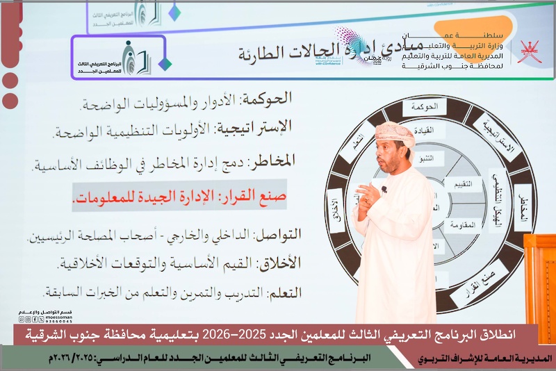 انطلاق البرنامج التعريفي الثالث للمعلمين الجدد 2025-2026 بتعليمية محافظة جنوب الشرقية