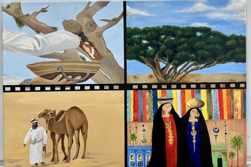 مشاركة طلبة مدارس تعليمية ظفار في مسابقة الفنون التشكيلية ضمن فعاليات موسم اللبان